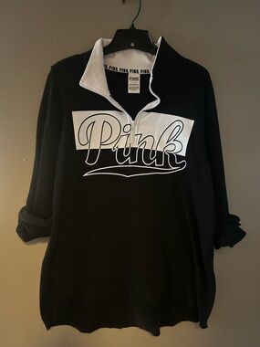 PINK Victoria's Secret Black Sweatshirt with White Logo and Collar